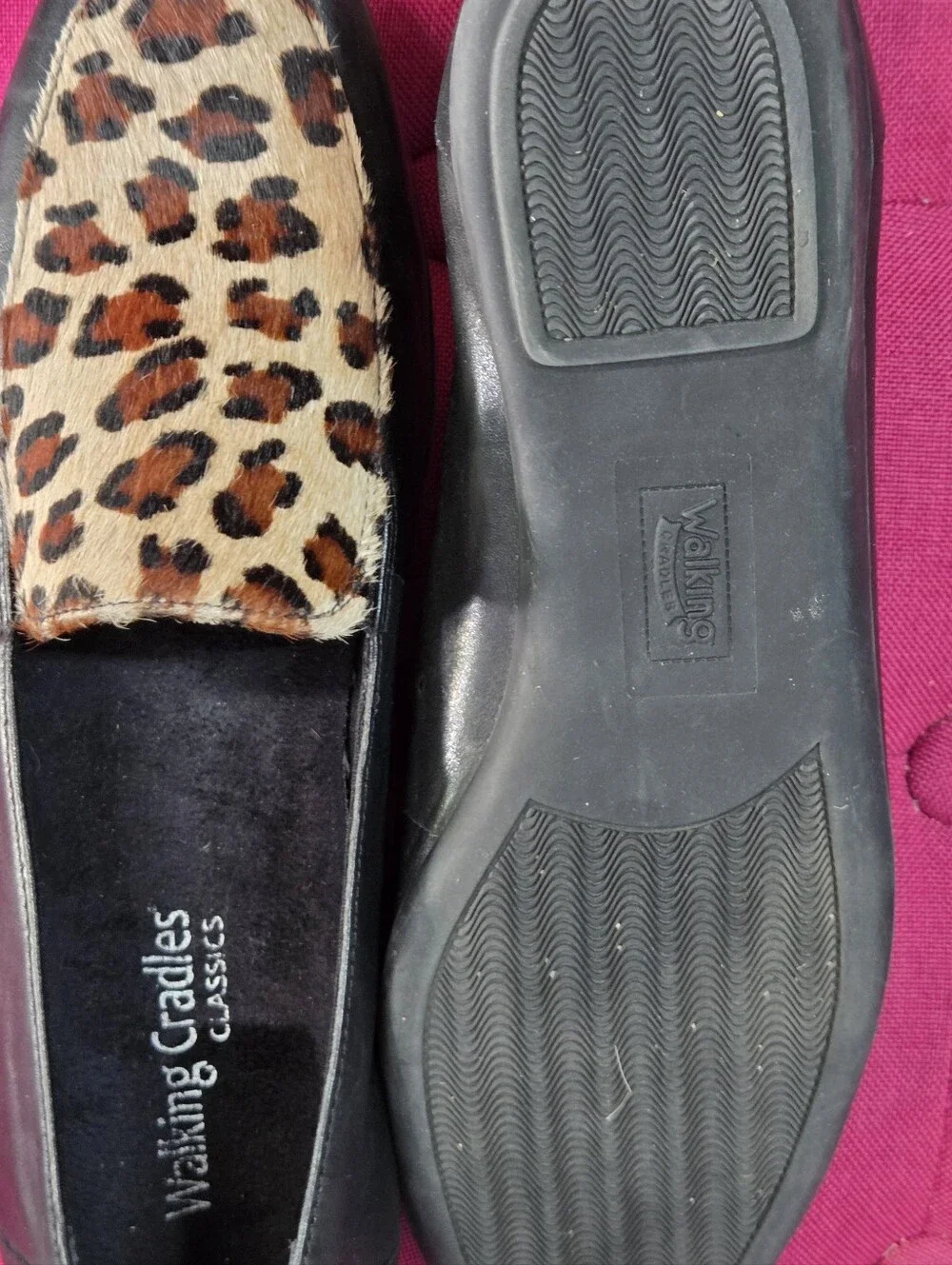 Walking Cradles Black Loafers with Leopard Print Vamp
